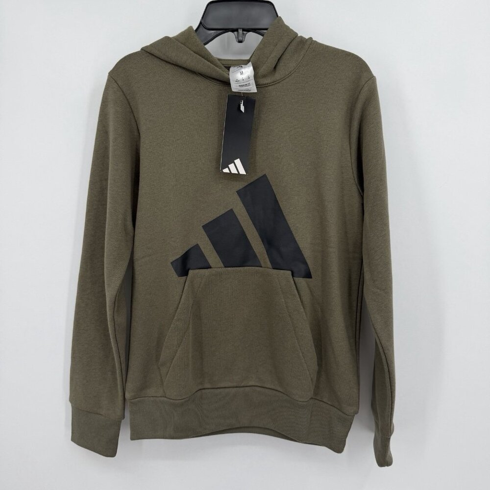 Adidas Boys Essential Big Logo Pullover Hoodie Sweatshirt M/10-12 Olive Fleece